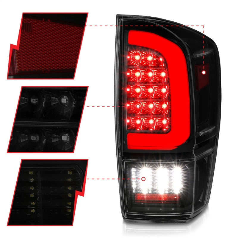 ANZO 16-21 Toyota Tacoma LED Tail Lights - w/ Light Bar Sequential Black Housing & Smoke Lens 311401 311401 Photo - Unmounted
