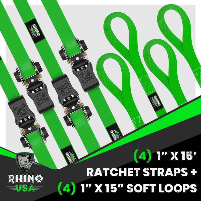 Rhino USA Medium Duty Ratchet Strap Tie-Down 4-Pack (Green) RCHT-4PACK-GRN RCHT-4PACK-GRN User 1