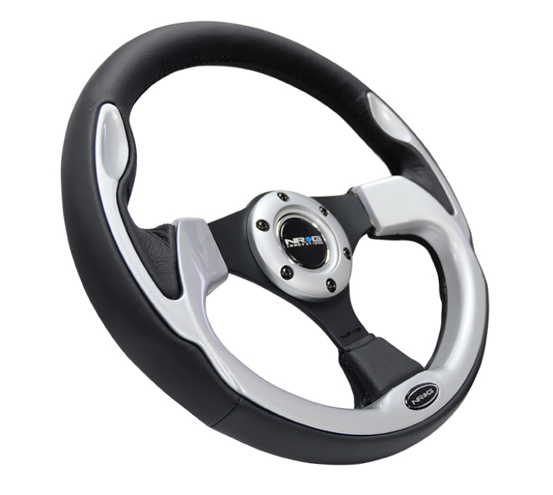 NRG Reinforced Steering Wheel- 320mm Sport Steering Wheel w/ Silver Trim 10TCU RST-001SL Photo - Primary