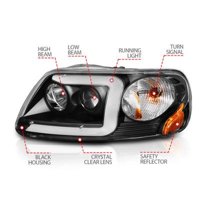 ANZO 1997-2003 Ford F-150 Projector Headlights w/ Light Bar Black Housing 111503 111503 Photo - Unmounted