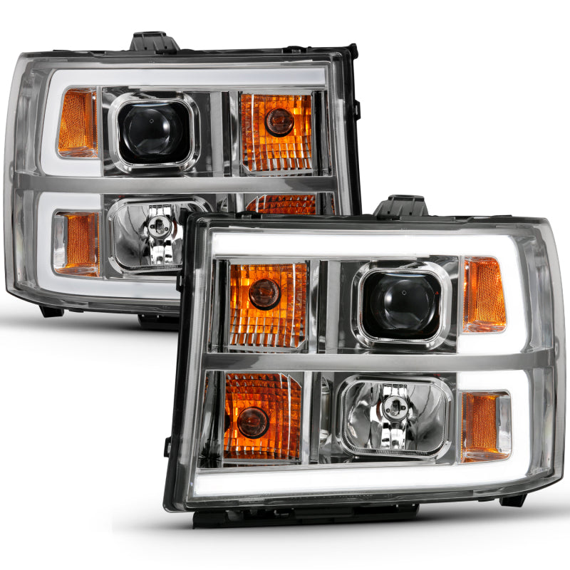 ANZO 2007-2013 Gmc Sierra 1500 Projector Headlight Plank Style Chrome w/ Clear Lens Amber 111483 111483 Photo - Unmounted