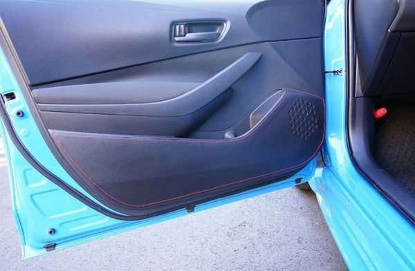 TOM'S Racing Door Kick Panel Protector for 2019+ Toyota Corolla Hatchback (Red Stitching)
