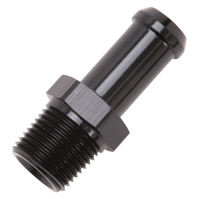 Edelbrock Hose End, Straight, 3/8" NPT To 1/2" Barb, Black Anodize 8114 Photo - out of package