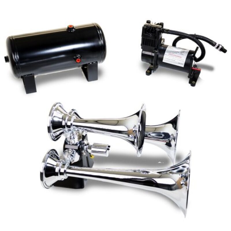 Kleinn Air Horns Kleinn Triple Chrome Horn Kit w/ 150 PSI Air Compressor / 1.5 gal Air Tank HK6 HK6 Photo - Primary