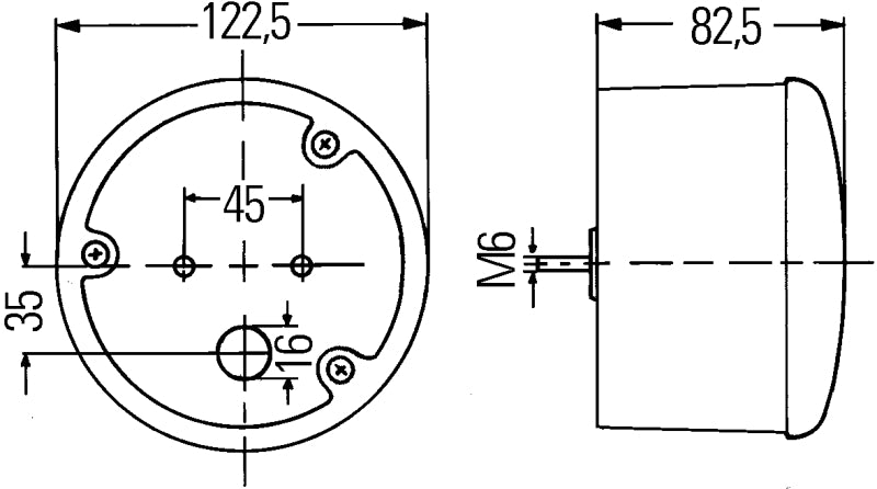 Hella Universal Clear Lens 4169 Series Back Up Light H23169031 H23169031 Technical Drawing