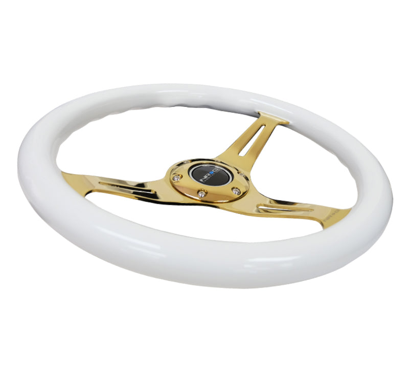 NRG Classic Wood Grain Wheel - 350mm 3 Chrome Gold Spokes - White Grip ST-015CG-WT Photo - Primary