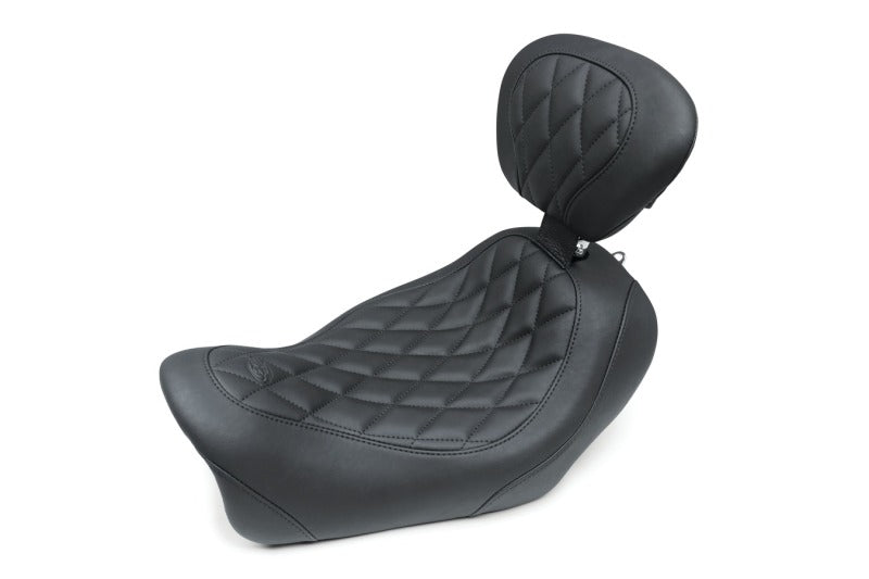 Mustang Motorcycle Mustang 14-17 Harley Fat Bob Wide Tripper Solo Seat w/Driver Backrest Diamond Stitch - Black 79799 79799 Photo - Primary
