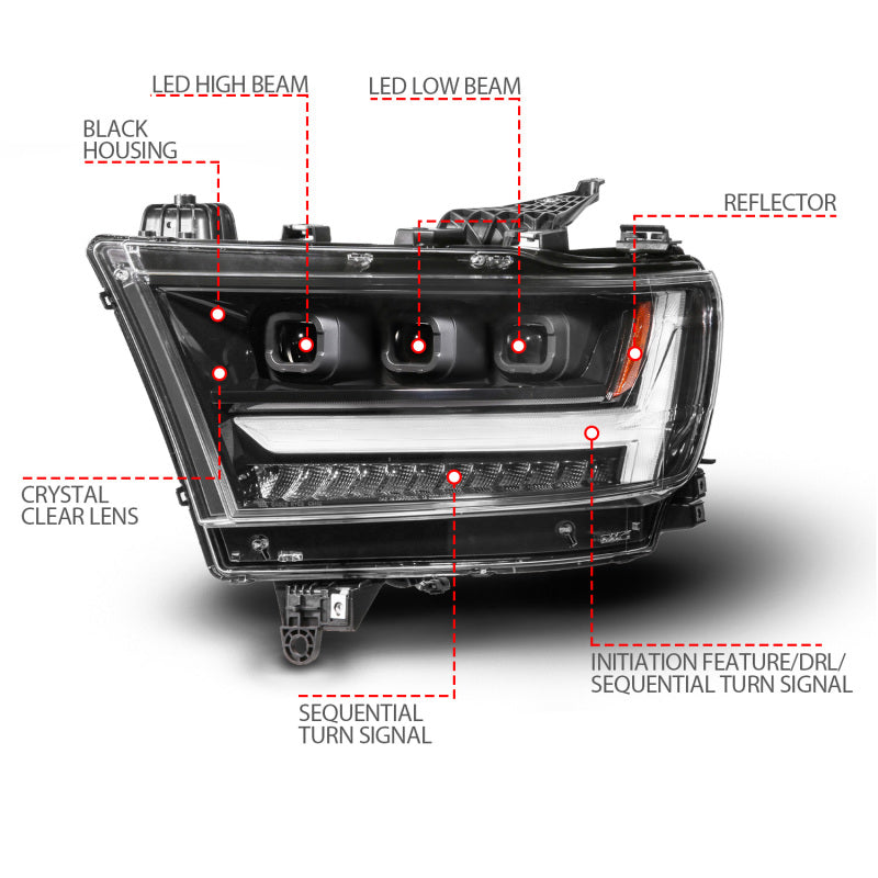 ANZO 19-24 RAM 1500 (New Body/OE Halogen) Full LED Proj Headlights DRL/SeqSig Black - Driver Side 111628A-L 111628A-L User 1