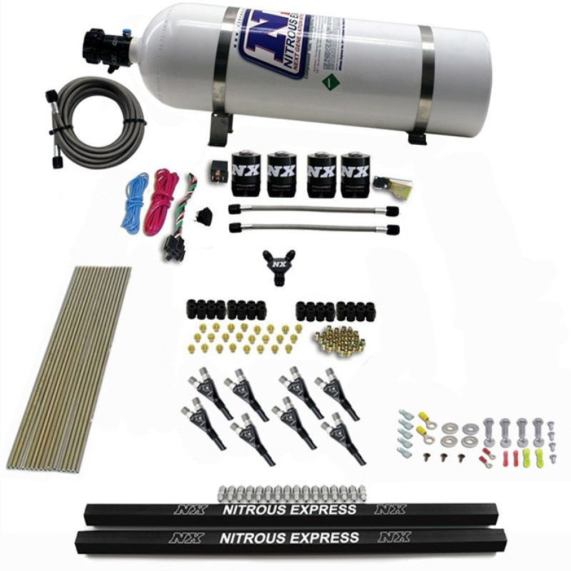 Nitrous Express Pro-Shk/Gas 4 Solenoids Nitrous Kit (200-600HP) w/Rails and 15lb Bottle 91006-15 91006-15 Photo - Primary