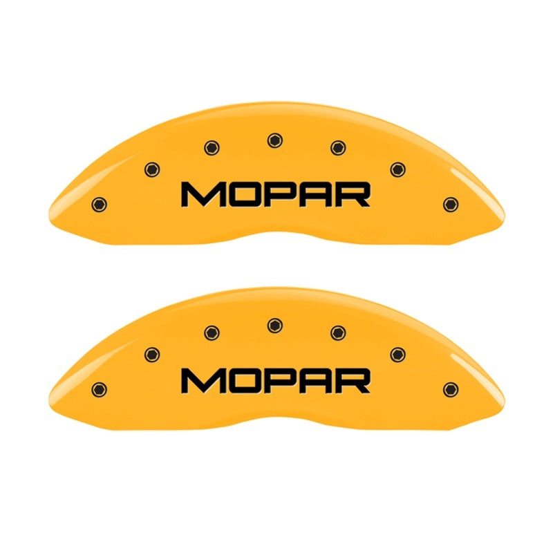 MGP Front set 2 Caliper Covers Engraved Front MOPAR Yellow finish black ch 42011FMOPYL 42011FMOPYL Photo - Primary