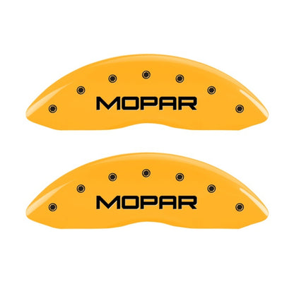 MGP Front set 2 Caliper Covers Engraved Front MOPAR Yellow finish black ch 42011FMOPYL 42011FMOPYL Photo - Primary