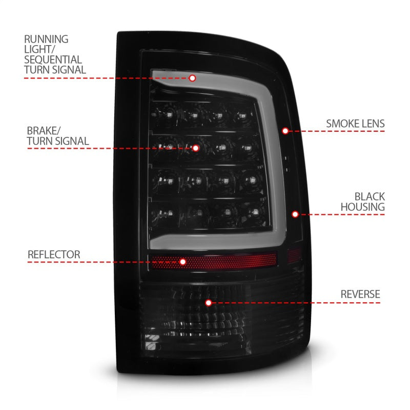 ANZO 09-18 Dodge Ram 1500 Full LED Tailights w/ Sequential Black Housing/Smoke Lens 311453 311453 Photo - Unmounted