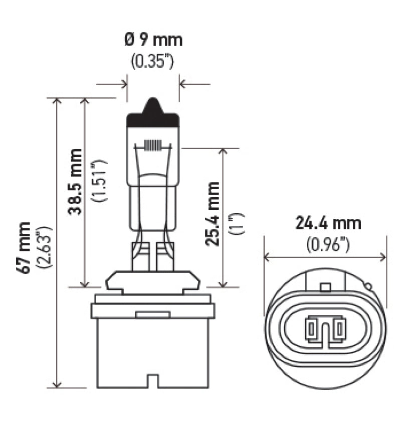 Hella Optilux 893 12V 37.5W Extreme Yellow Bulbs (Pair) H71071192 H71071192 Technical Drawing
