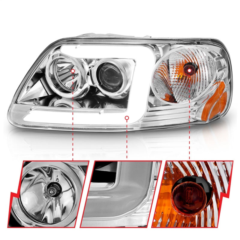 ANZO 1997-2003 Ford F-150 Projector Headlights w/ Light Bar Chrome Housing 111504 111504 Photo - Unmounted