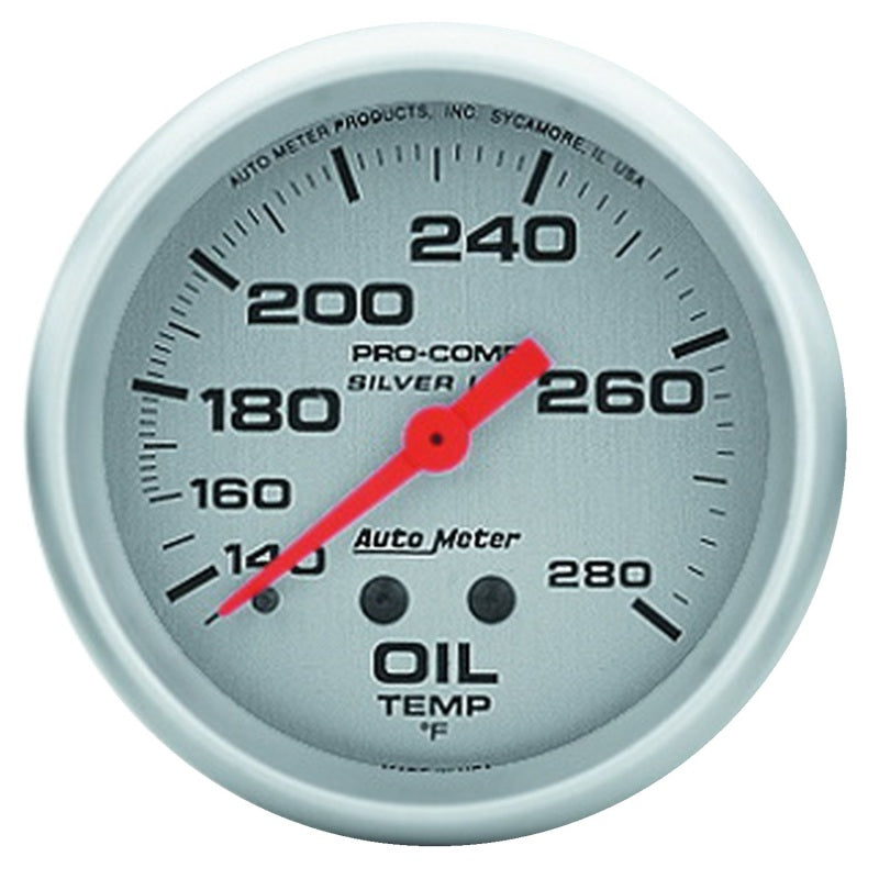 Autometer Pro Comp 2-5/8in Silver Liq-Fill Oil 140-280 ATM4641 4641 Photo - Primary