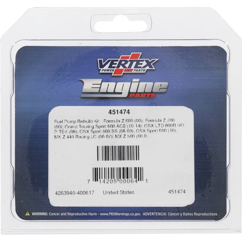 Vertex Pistons Vertex Gaskets 02-06 Arctic Cat ZR 440 Sno-Pro Fuel Pump Rebuild Kit 451474 451474 Photo - Primary