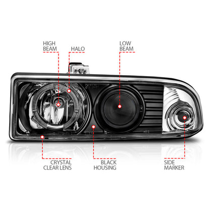 Anzo 1998-2005 Chevrolet S-10 Projector Headlights w/ Halo Black 111015 Photo - Unmounted