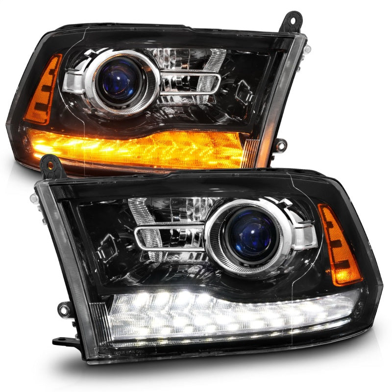 ANZO 09-18 Dodge 1500-3500 LED Plank Style Headlights w/Switchback+Sequential Hyper Black (OE Style) 111608