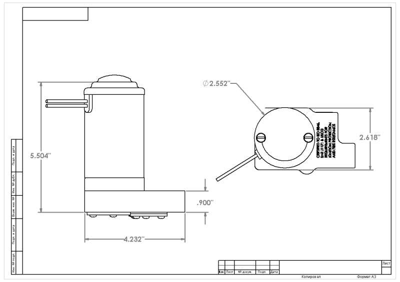 Aeromotive Marine Carbureted SS Fuel Pump 11211 Technical Drawing