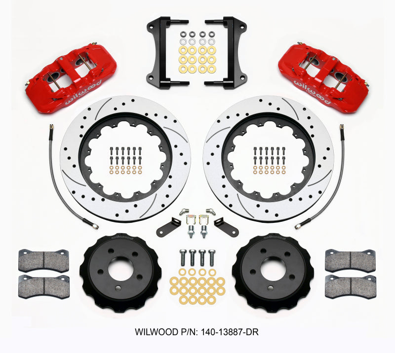 Wilwood AERO6 Front Hat Kit 15.00 Drilled Red 2015-Up Mustang w/Lines 140-13887-DR 140-13887-DR Photo - Primary