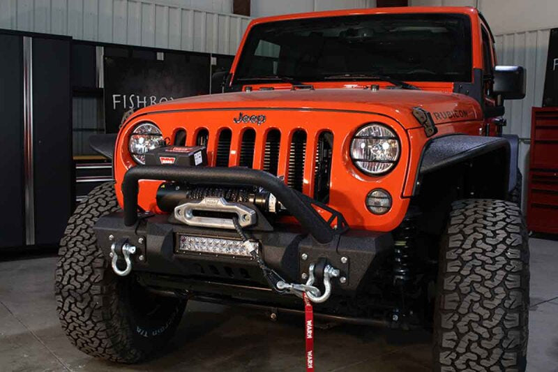 Fishbone Offroad 07-18 Jeep Wrangler JK Frnt Stubby Winch Bumper W/Tube Guard - Blk Txtrd Pwdrcoated FB22004 FB22004 Photo - lifestyle view