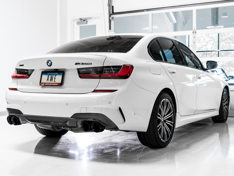 AWE Tuning 2019+ BMW M340i (G20) Non-Resonated Touring Edition Exhaust - Quad Diamond Black Tips 3015-43156 3015-43156 Photo - Mounted