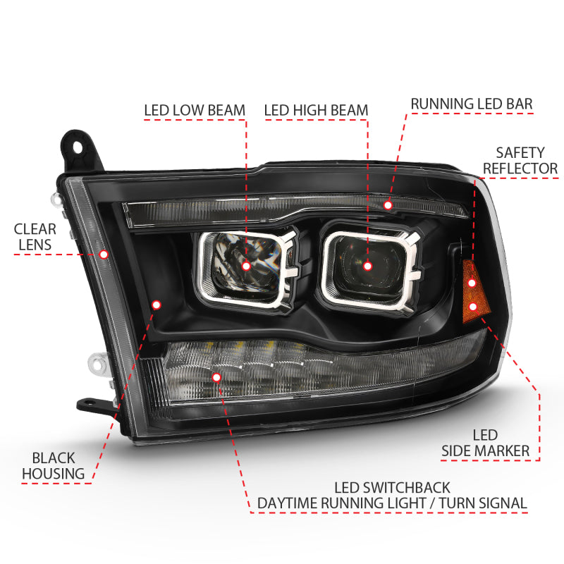 ANZO 2009-2018 Dodge Ram 1500 Projector H.L. Switchback Chrome Amber 111442 111442 Photo - Unmounted