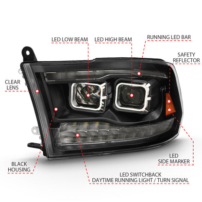 ANZO 2009-2018 Dodge Ram 1500 Projector H.L. Switchback Chrome Amber 111442 111442 Photo - Unmounted