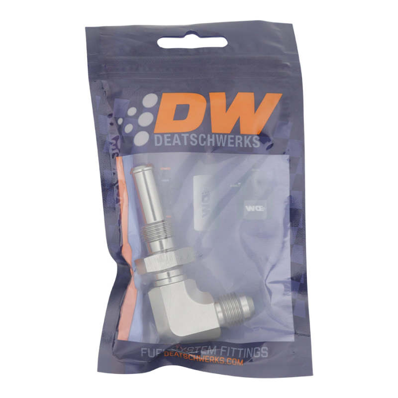 DeatschWerks 6AN Male Flare to 90-Degree 3/8in Single Hose Barb - Anodized DW Titanium 6-02-0733 6-02-0733 Photo - lifestyle view