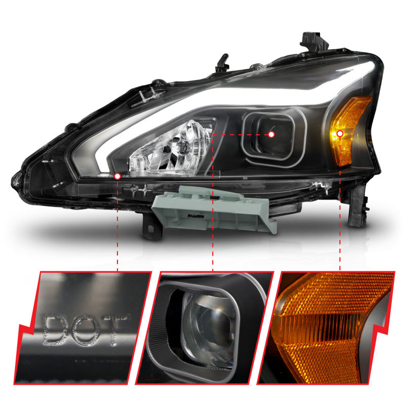 ANZO 13-15 Nissan Altima (w/o Factory HID Bulbs) Projector Headlights - w/ Light Bar Black Housing 121569 121569 Photo - Unmounted