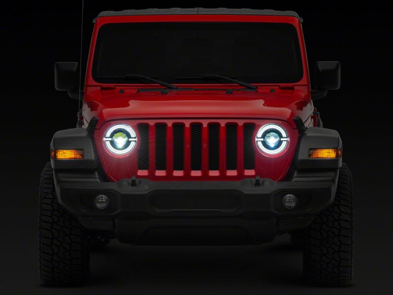 Raxiom 18-23 Jeep Wrangler JL Axial Series 9-In LED Angel Eye Headlights- Blk Housing (Clear Lens) J167045