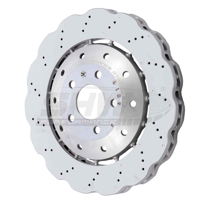 SHW Performance SHW 14-20 Audi R8 5.2L (Excl Ceramic Brakes) Front Drilled-Dimpled Lightweight Wavy Brake Rotor AFX48201
