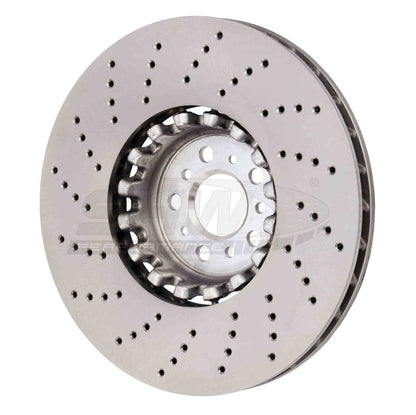 SHW Performance SHW 18-21 BMW M5 4.4L Right Front Cross-Drilled Lightweight Brake Rotor BFR42502