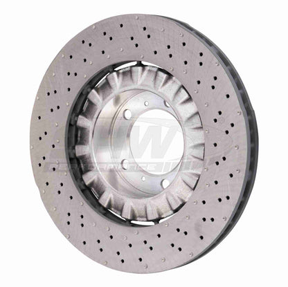 SHW Performance SHW 14-19 Porsche 911 Turbo 3.8L w/o Ceramic Brakes Left Front Drilled-Dimpled LW Brake Rotor PFL49015