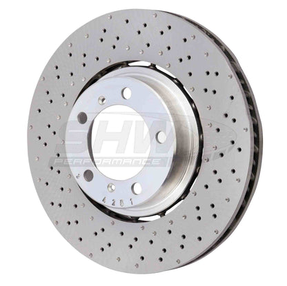 SHW Performance SHW 18-19 Porsche 911 Carrera 4 GTS 3.0L w/o Ceramic Brake Left Front Drilled-Dimpled LW Brake Rotor PFL49901