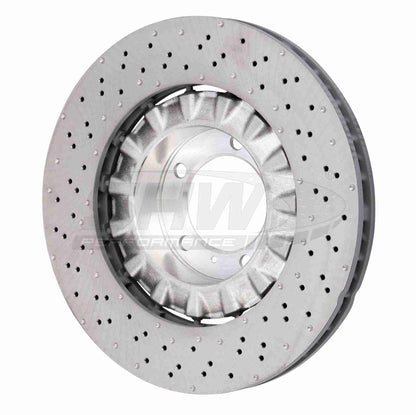 SHW Performance SHW 14-19 Porsche 911 Turbo 3.8L w/o Ceramic Brakes Right Front Drilled-Dimpled LW Brake Rotor PFR49016