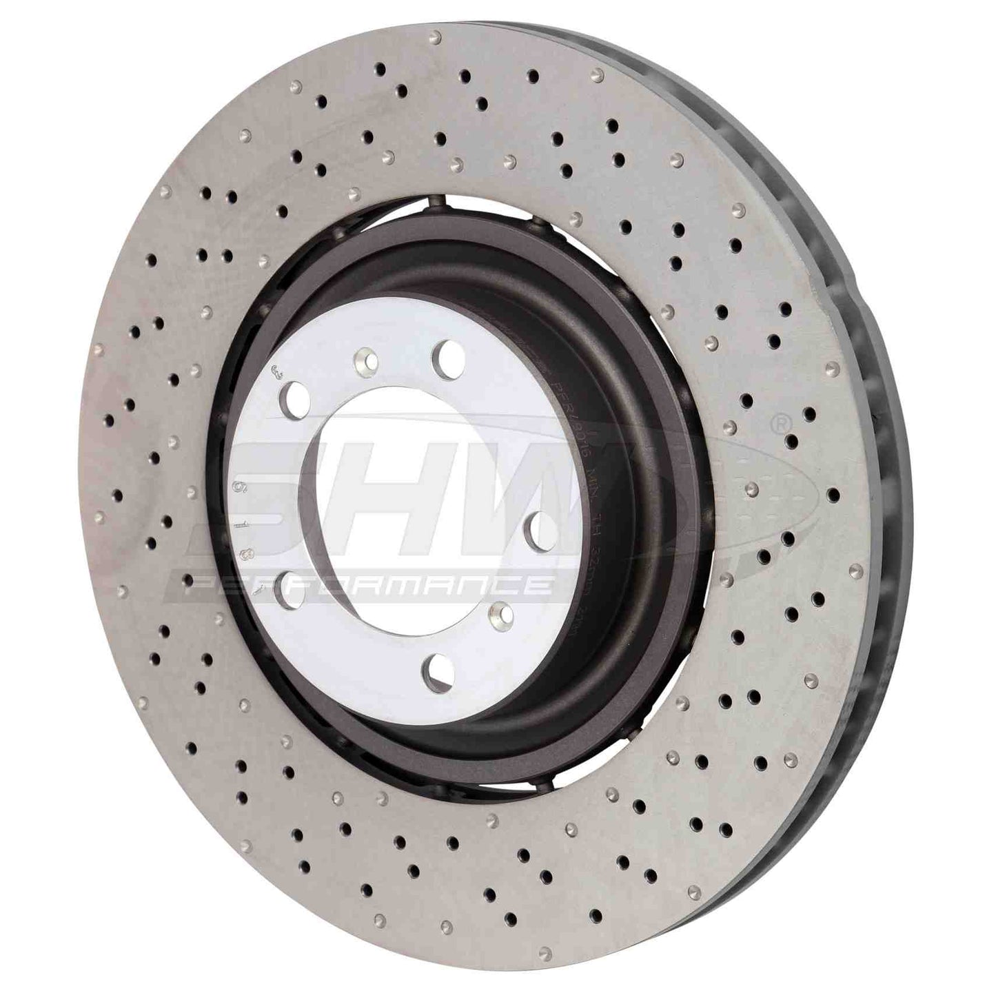 SHW Performance SHW 14-19 Porsche 911 Turbo 3.8L w/o Ceramic Brakes Right Front Drilled-Dimpled LW Brake Rotor PFR49016