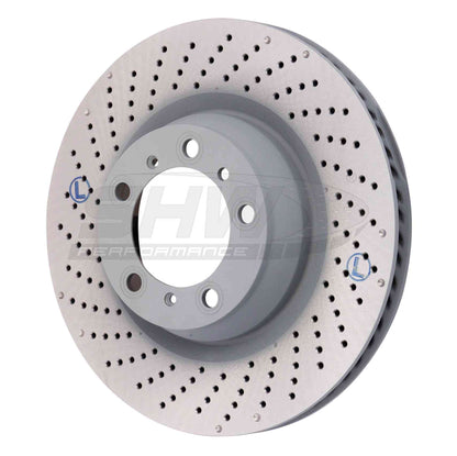 SHW Performance SHW 07-13 Porsche 911 Turbo 3.8L w/o Ceramic Brakes Left Rear Drilled-Dimpled MB Brake Rotor PRL39977