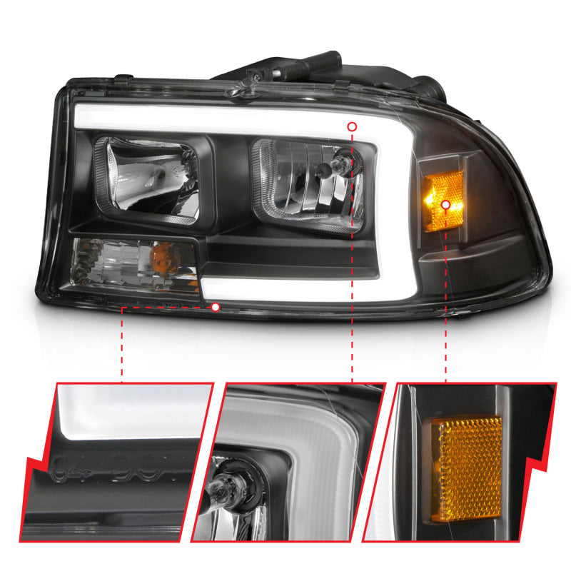 ANZO 97-04 Dodge Dakota/Durango Crystal headlight Set w/ Light Bar Black Housing 111591 111591 User 2
