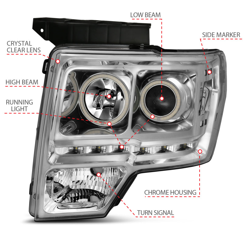 Anzo 2009-2014 Ford F-150 Projector Headlights w/ Halo Chrome (CCFL) G2 111297 User 4