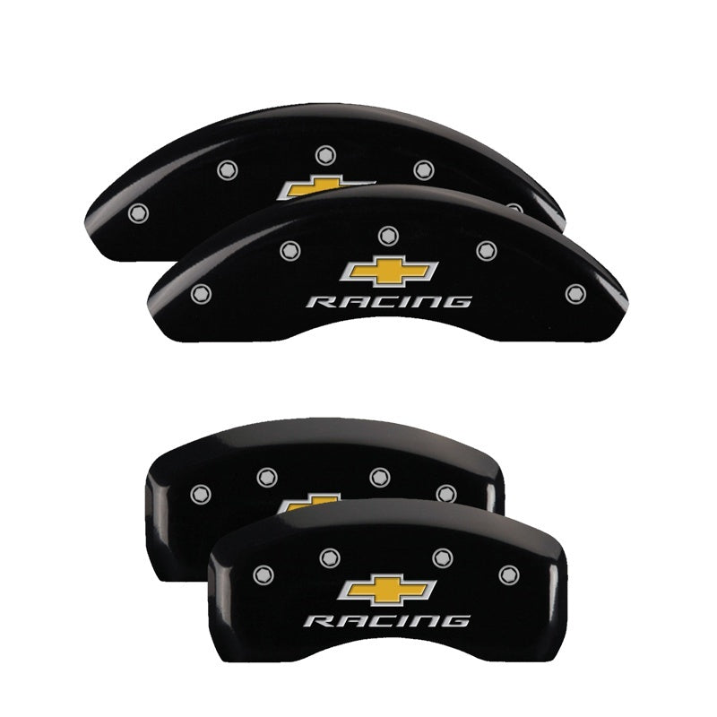 MGP 4 Caliper Covers Engraved Front & Rear Chevy racing Black finish silver ch 14050SBRCBK 14050SBRCBK Photo - Primary