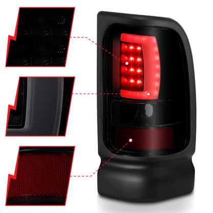 ANZO 1994-2001 Dodge Ram 1500 LED Taillights Plank Style Black w/Smoke Lens 311340 311340 Photo - Unmounted