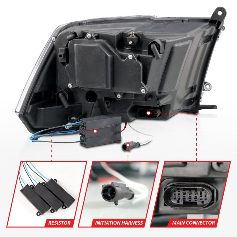 ANZO 09-18 Dodge Ram 1500/2500/3500 Full LED Proj Headlights w/Switchback Light Bar - Black 111595 111595 Photo - Unmounted