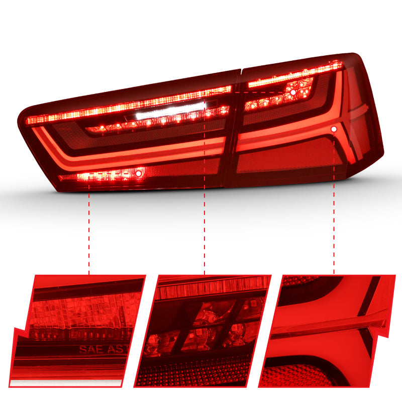 ANZO 2012-2018 Audi A6 LED Taillight Black Housing Red/Clear Lens 4 pcs (Sequential Signal) 321353 321353 Photo - Close Up