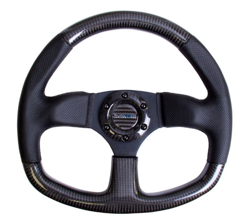 NRG Carbon Fiber Steering Wheel 320mm Flat Bottom w/ Black Stitching ST-009CFBS Photo - Primary