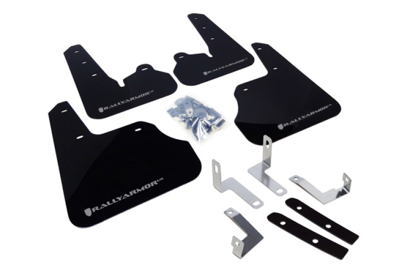 Rally Armor 12+ Subaru Impreza 5dr Hatch/4dr Sedan UR Black Mud Flap w/ Silver Log MF22-UR-BLK/SIL Photo - Primary