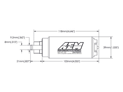 AEM Electronics Ethanol & Methanol Capable High Flow In-Tank Fuel Pump 50-1200 Technical Drawing