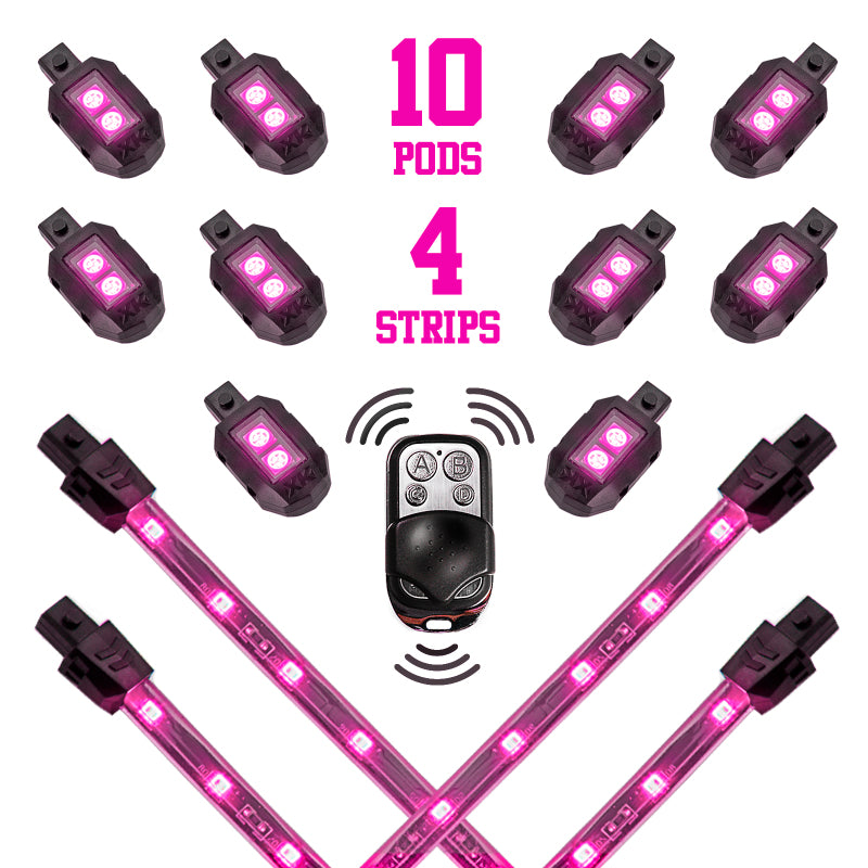 XKGLOW XK Glow Strips Single Color XKGLOW LED Accent Light Motorcycle Kit Pink - 10xPod + 4x8In XK034002-P XK034002-P User 1