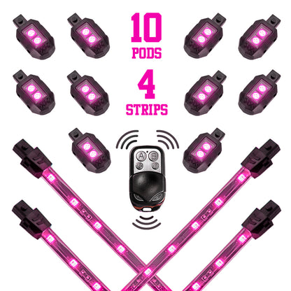 XKGLOW XK Glow Strips Single Color XKGLOW LED Accent Light Motorcycle Kit Pink - 10xPod + 4x8In XK034002-P XK034002-P User 1