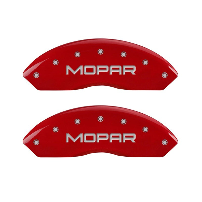 MGP Front set 2 Caliper Covers Engraved Front MOPAR Red finish silver ch 42009FMOPRD 42009FMOPRD Photo - Primary